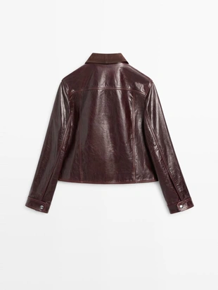 Куртка из натуральной кожи с контрастным воротником из замши- Заказать в России