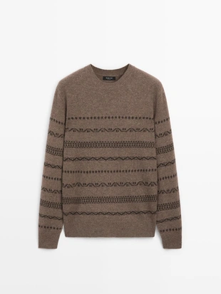 Джемпер из жаккардового вязаного полотна из шерстяной смеси- Заказать в России