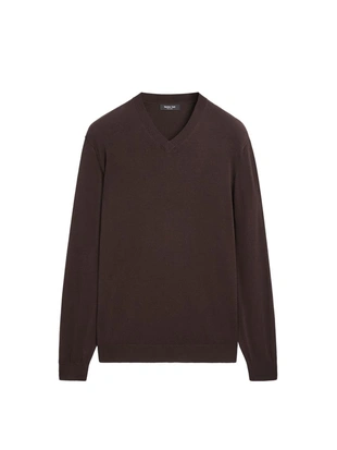 Вязаный свитер с V-образным вырезом из хлопкового микса- Заказать в России