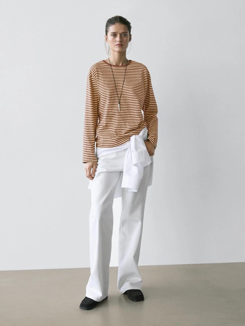 Полосатая футболка из хлопка с длинным рукавом