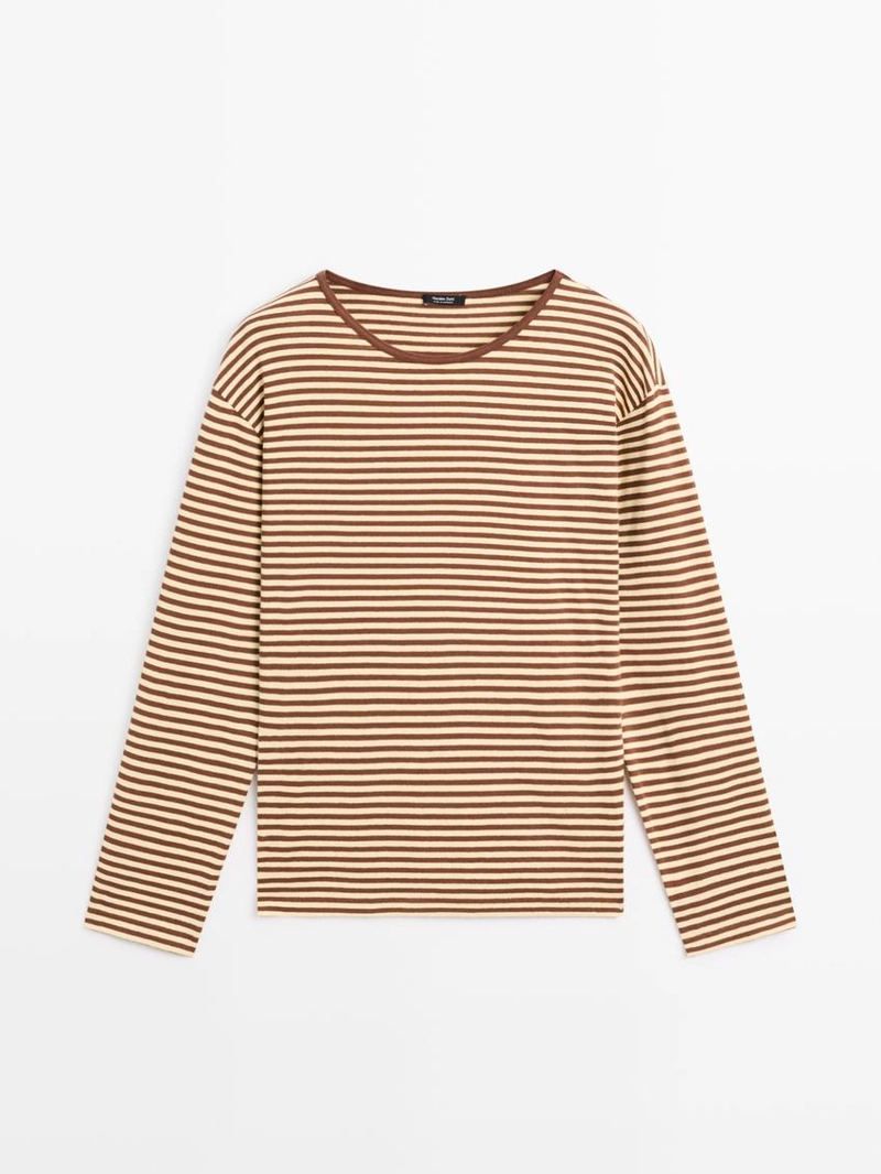 Полосатая футболка из хлопка с длинным рукавом