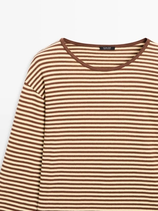 Полосатая футболка из хлопка с длинным рукавом- Заказать в России