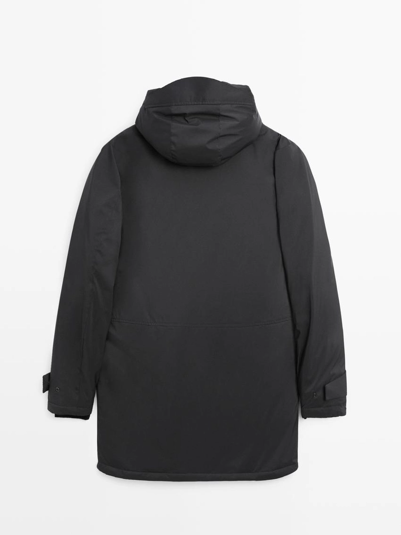 Длинная пуховая парка с водоотталкивающим покрытием