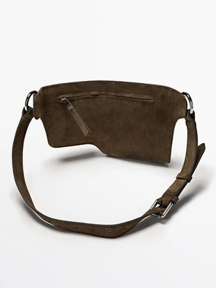 Поясная сумка из натуральной и спилковой кожи с двумя отделениями- Заказать в России