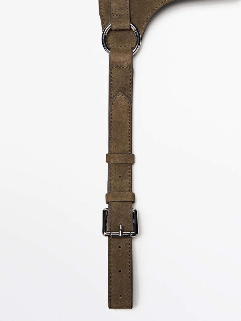 Поясная сумка из натуральной и спилковой кожи с двумя отделениями