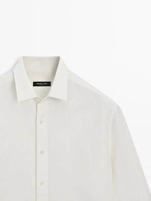 CREAM | 1994/303/712 - Massimo Dutti Рубашка из льняной смесовой ткани с регулярным кроем