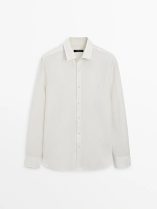 Рубашка из льняной смесовой ткани с регулярным кроем- Заказать в России