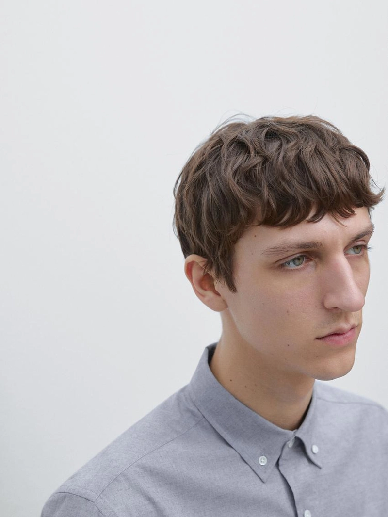 Рубашка из меланжированного хлопкового полотна с регулярной посадкой