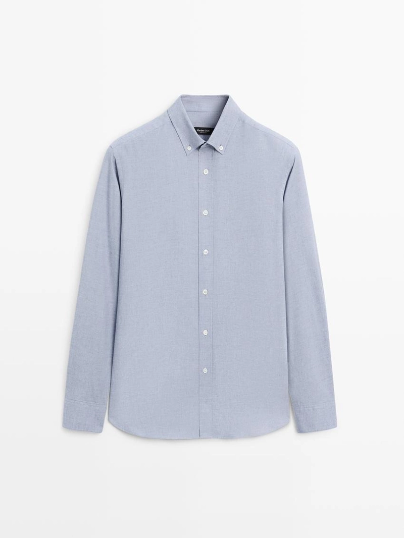 Рубашка из меланжированного хлопкового полотна с регулярной посадкой
