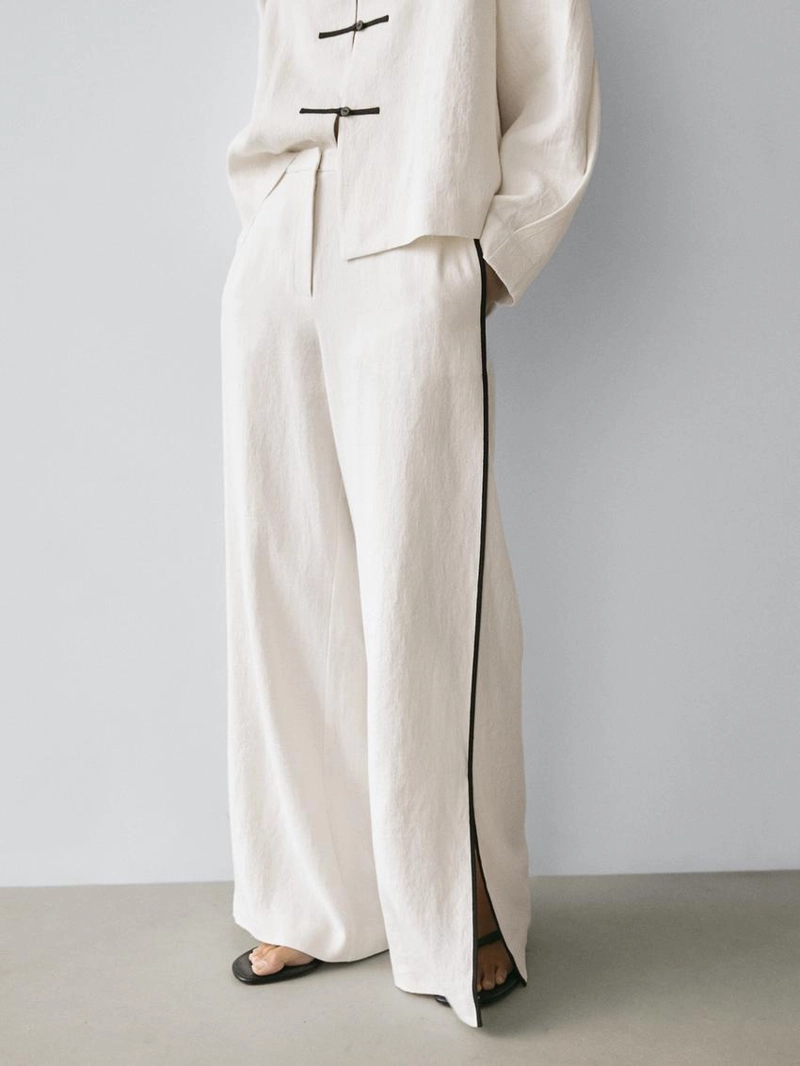 Брюки из льна с контрастной отделкой