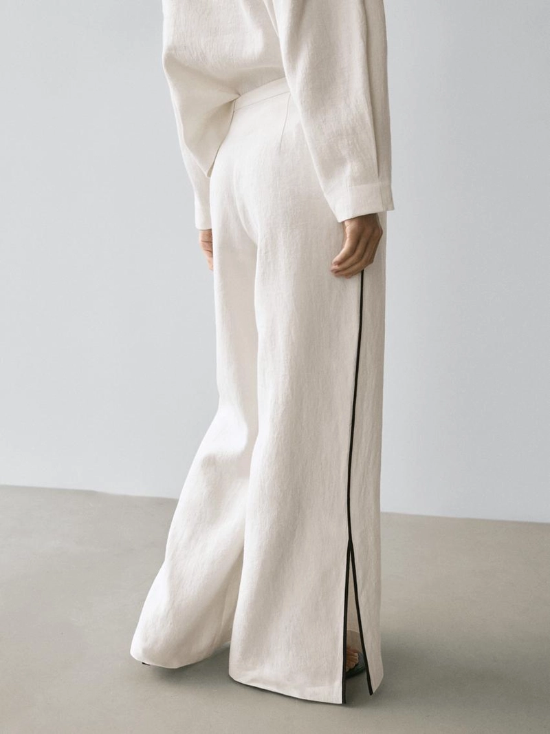 Брюки из льна с контрастной отделкой