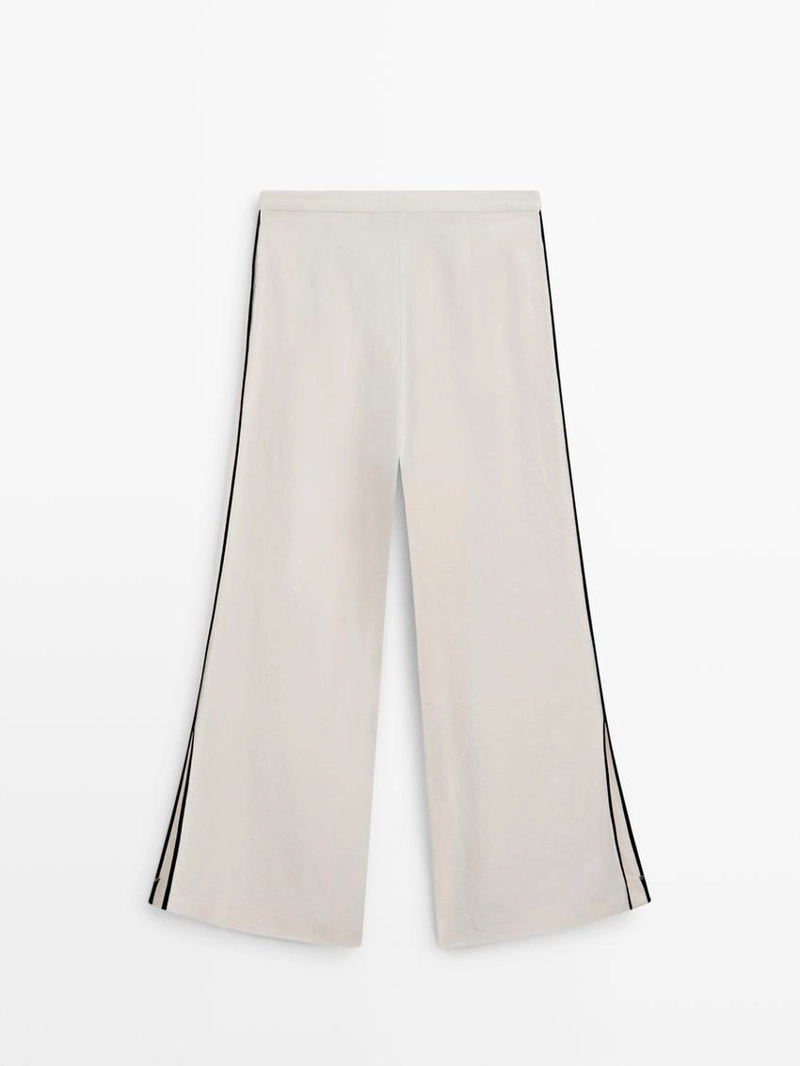Брюки из льна с контрастной отделкой