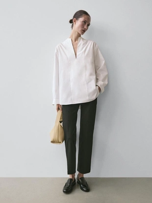 Рубашка из поплина с деталями на груди- Заказать в России