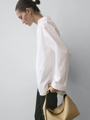 Рубашка из поплина с деталями на груди- Заказать в России