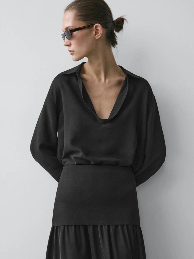 Рубашка с кружевной хлопковой блузкой v-образного выреза