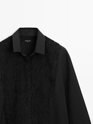 Рубашка с застежкой на биб-листочке и вышивкой- Заказать в России