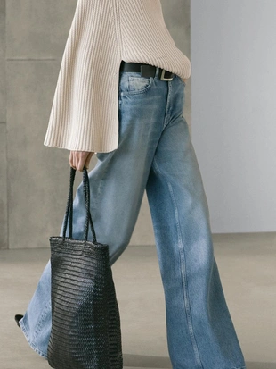 Джинсы с высокой посадкой и широкими брючинами- Заказать в России