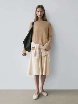 Свитер с вырезом из смесового хлопка- Заказать в России