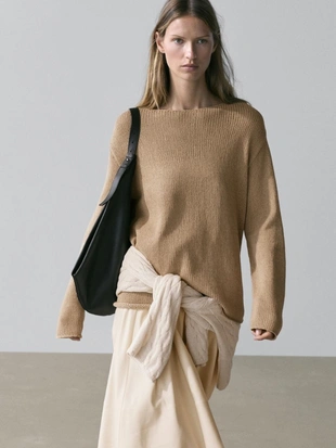 Свитер с вырезом из смесового хлопка- Заказать в России