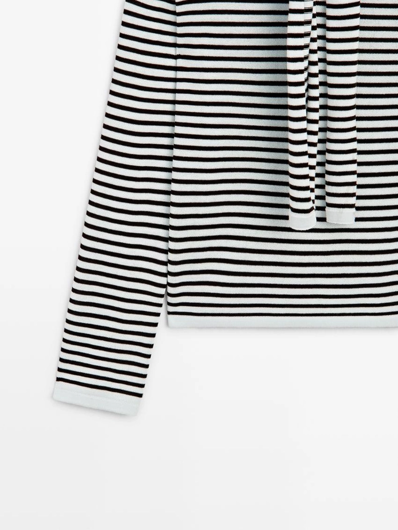 Джемпер из хлопкового трикотажа в полоску с деталями на рукавах