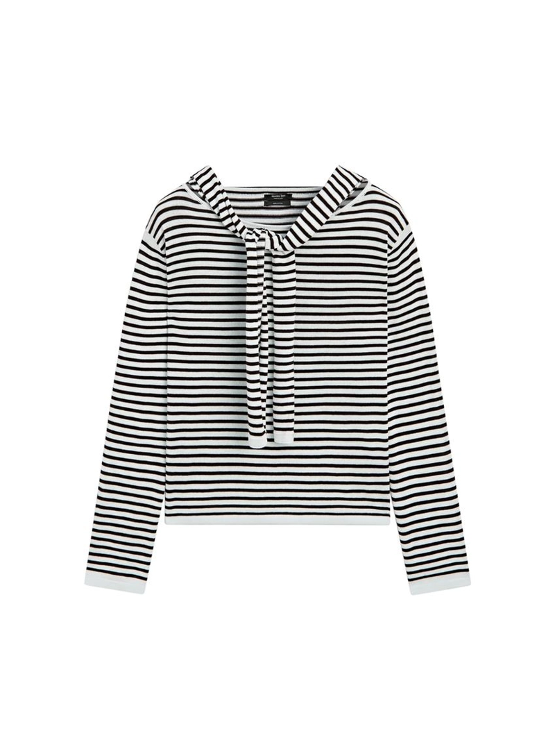 Джемпер из хлопкового трикотажа в полоску с деталями на рукавах