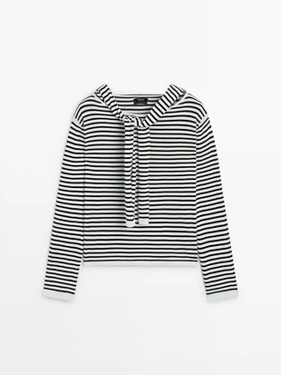 Джемпер из хлопкового трикотажа в полоску с деталями на рукавах- Заказать в России