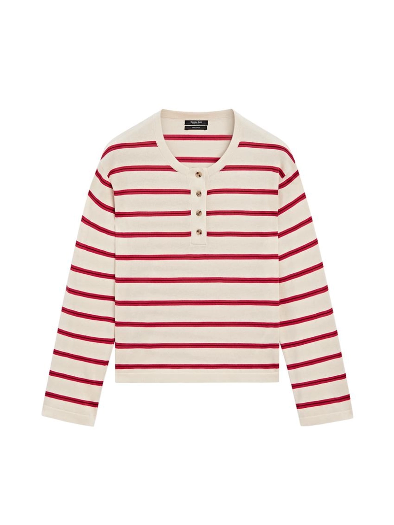 Вязанный хлопковый свитер с поло в полоску