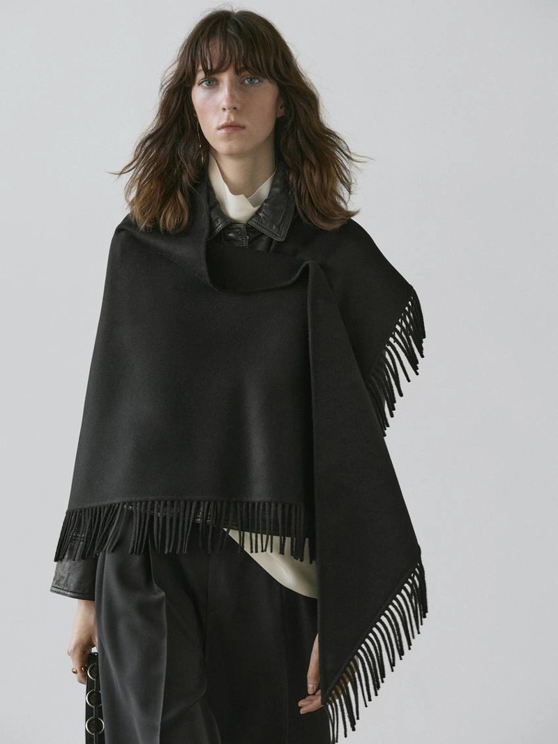 Пальто из шерстяной смеси с отделкой бахромой