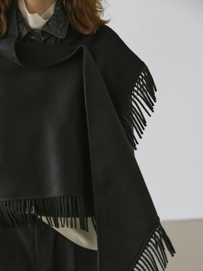 Пальто из шерстяной смеси с отделкой бахромой