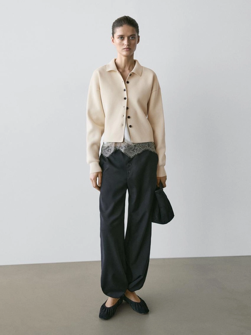 Кардиган с воротником-поло из хлопкового трикотажа