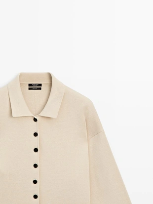 Кардиган с воротником-поло из хлопкового трикотажа- Заказать в России