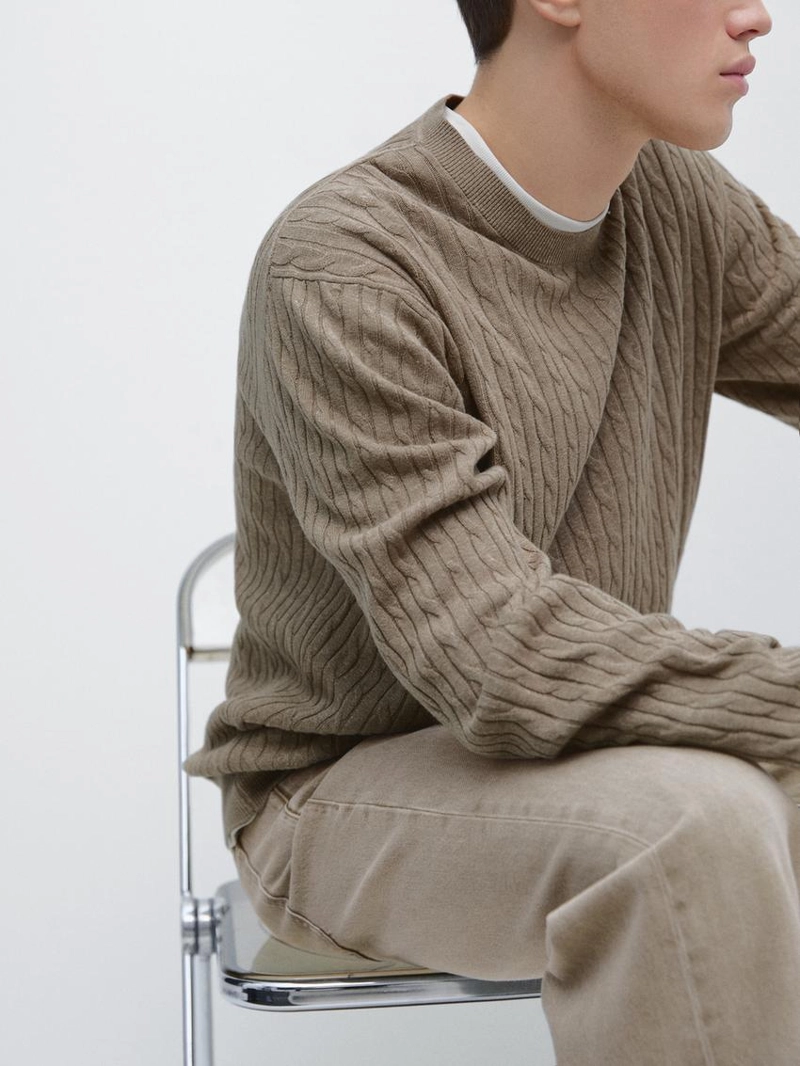 Свитер с косами из хлопкового микса