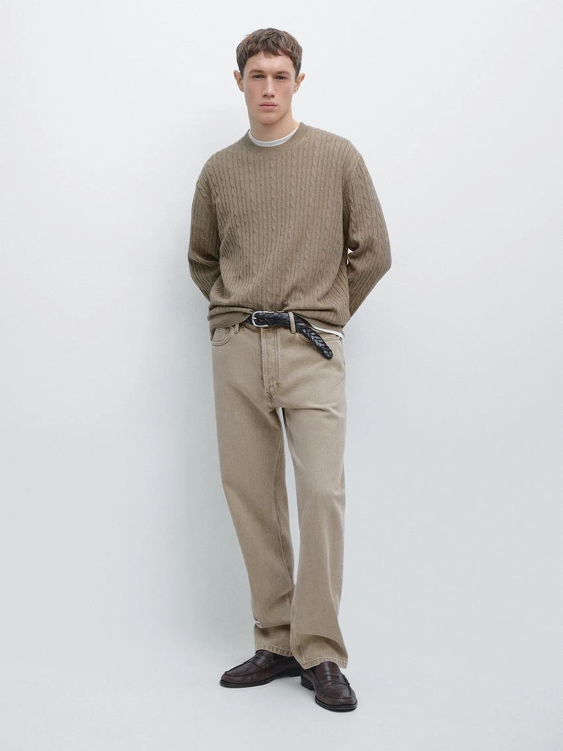 Свитер с косами из хлопкового микса