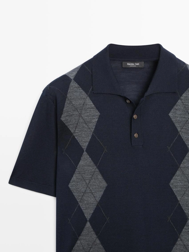 Поло-свитер с аргайльским узором из смесовой шерсти мериноса