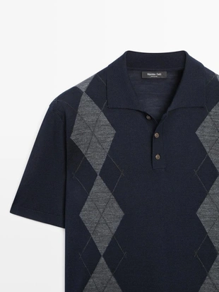 Поло-свитер с аргайльским узором из смесовой шерсти мериноса- Заказать в России
