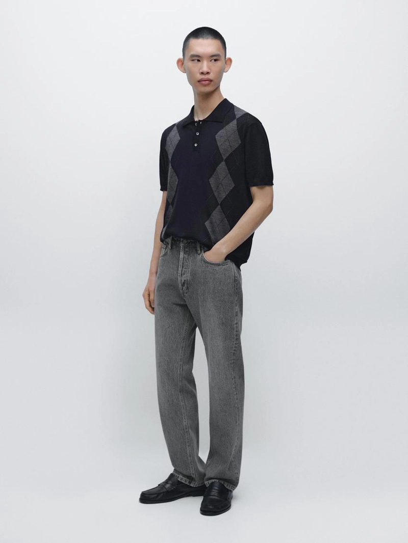 Поло-свитер с аргайльским узором из смесовой шерсти мериноса