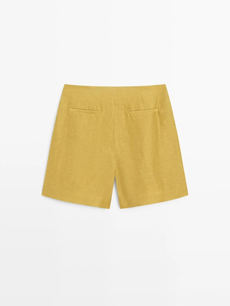 Шорты-бермуды из плотной смесовой ткани с отделкой в складку