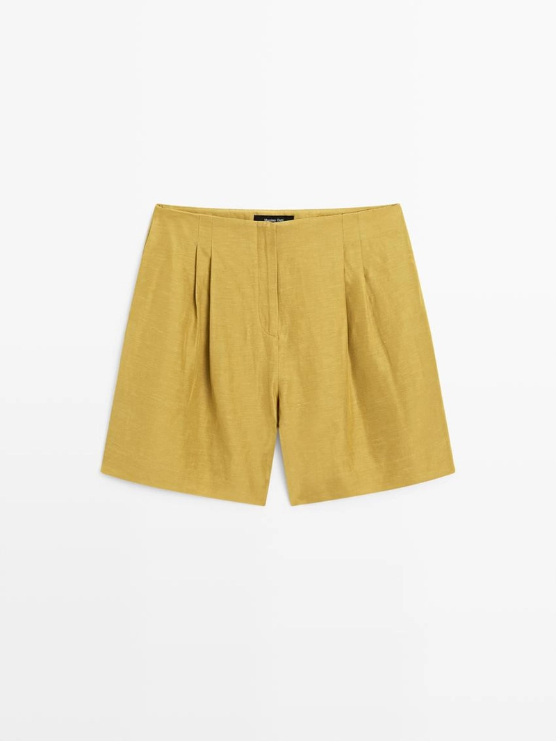Шорты-бермуды из плотной смесовой ткани с отделкой в складку