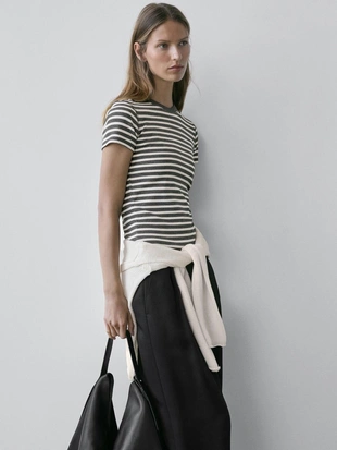 Футболка с короткими рукавами из хлопка в полоску- Заказать в России