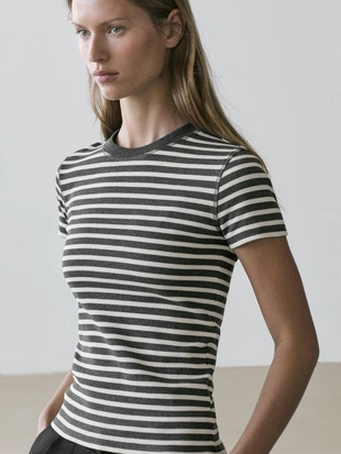 Футболка с короткими рукавами из хлопка в полоску- Заказать в России