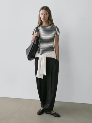 Футболка с короткими рукавами из хлопка в полоску- Заказать в России