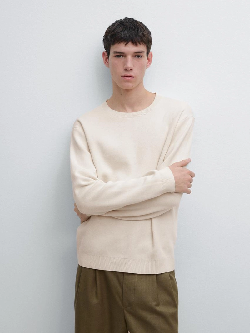 Свитер из хлопкового трикотажа с круглым вырезом