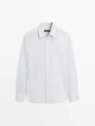 Рубашка в полоску из хлопковой смеси- Заказать в России