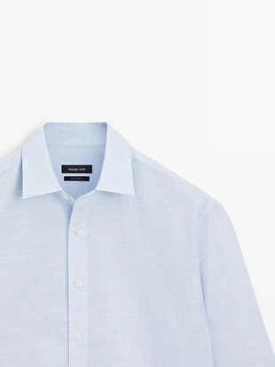 Рубашка из льна с регулярной посадкой- Заказать в России