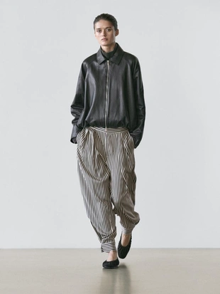 Полосатые брюки с запахом и вытачками- Заказать в России