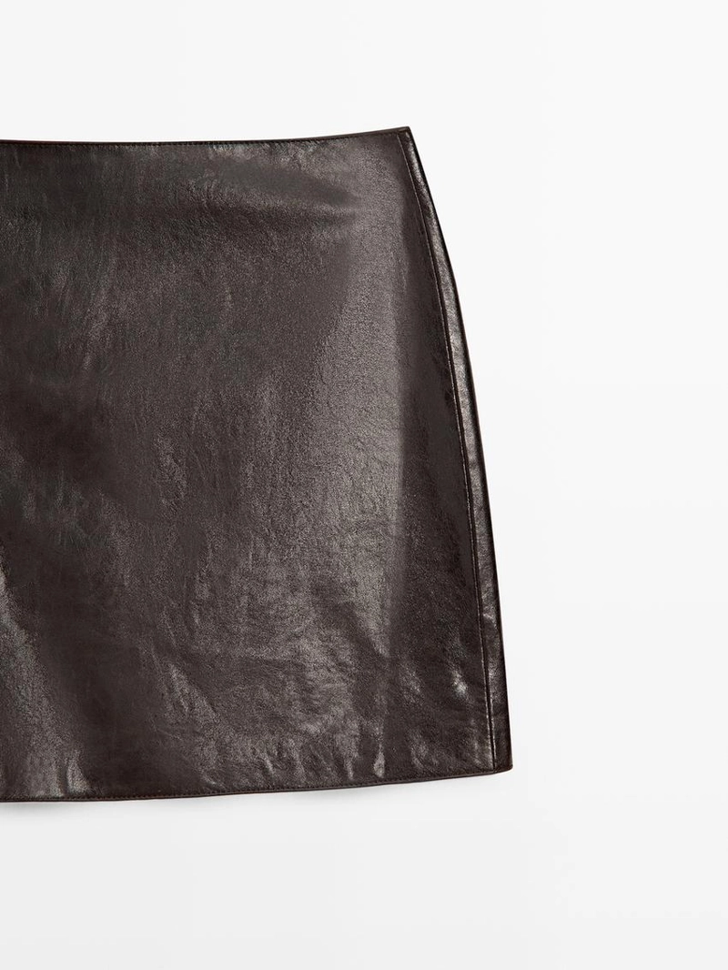 Мини-юбка из овечьей кожи с отделкой натуральной кожей nappa