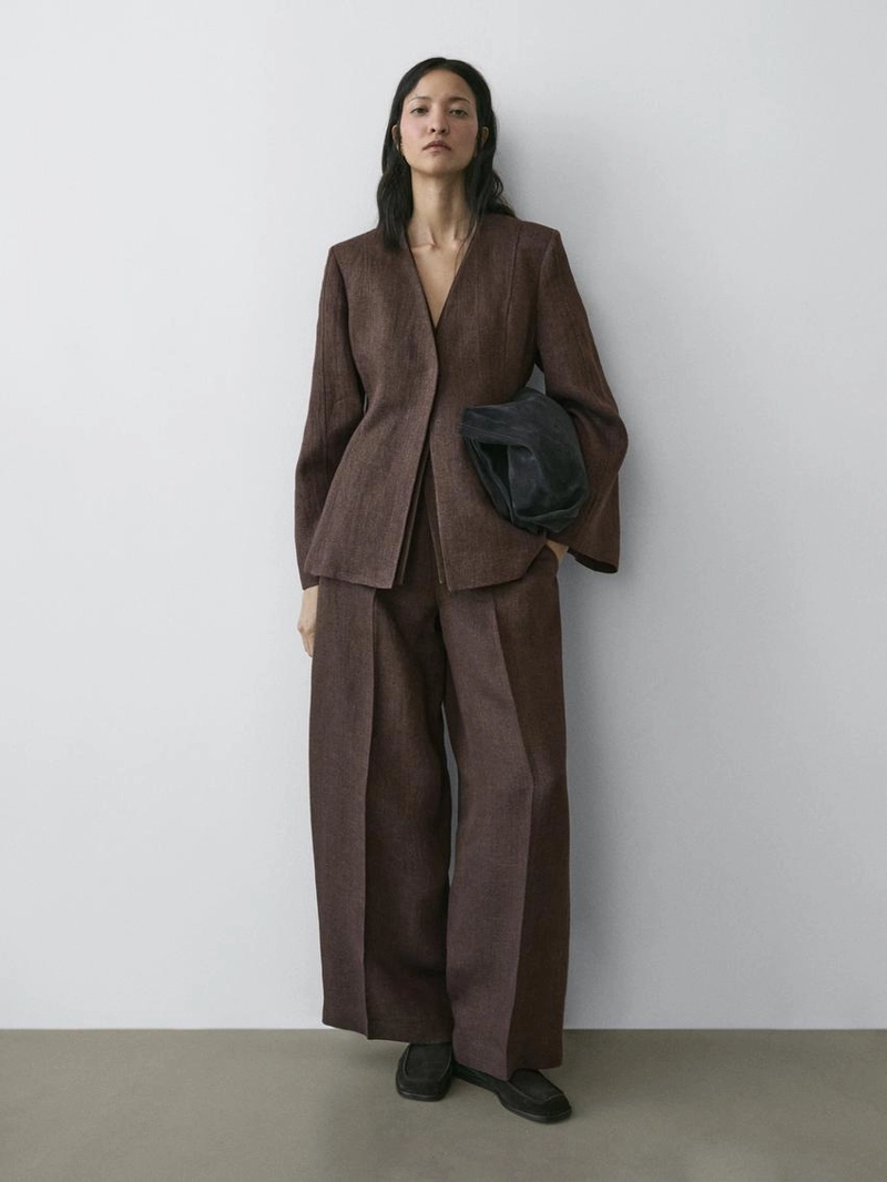 Пиджак из льна без воротника