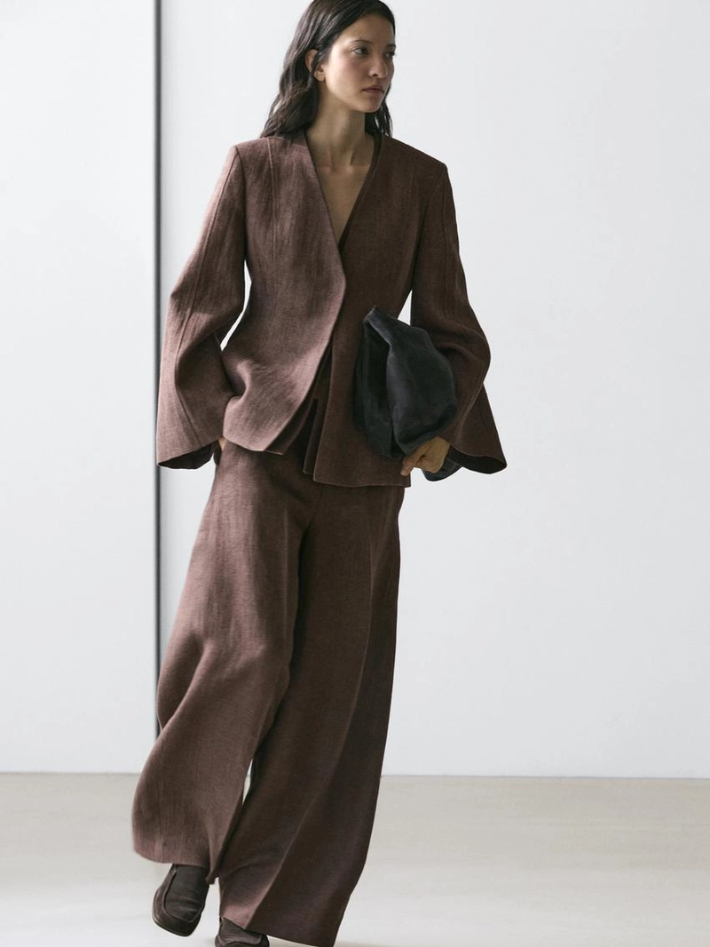 Пиджак из льна без воротника