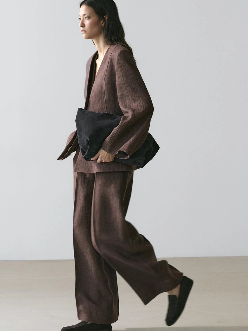 Пиджак из льна без воротника