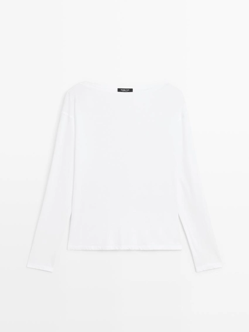 Футболка с лодочным вырезом из 100% хлопка